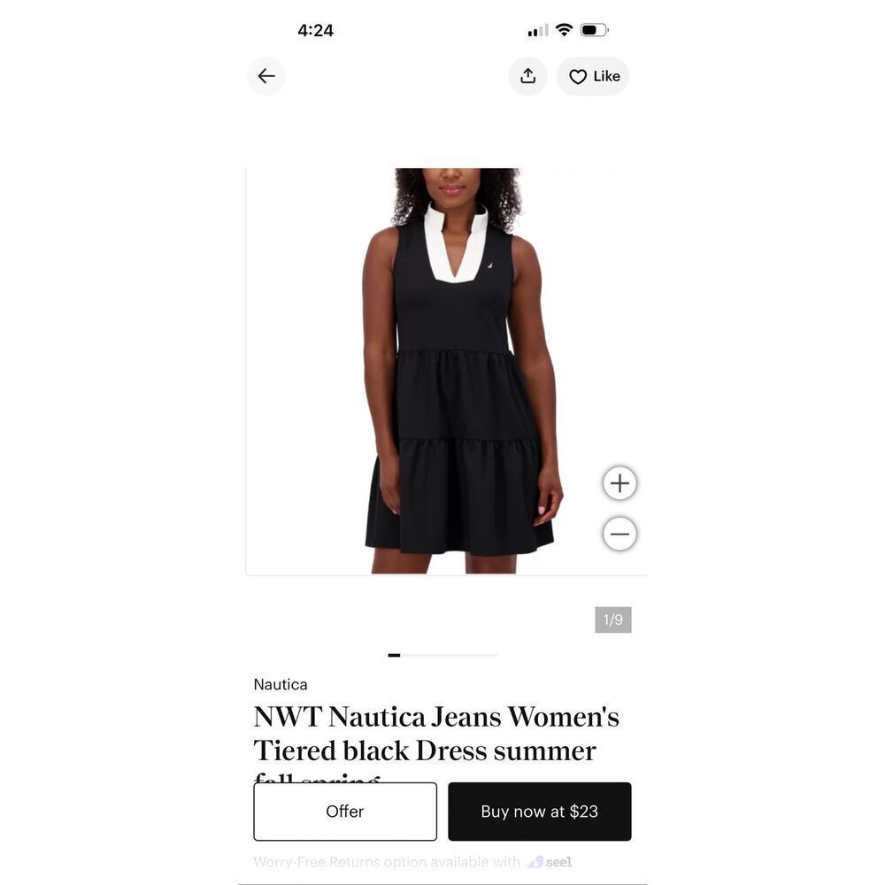 Nautica Black & White Tiered Sleeveless Tunic Collar Dress Sz XL EUC